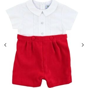 NWT Florence Eiseman White/Red Toddler Boy Velvet/Pique Shortall One-Piece 18m